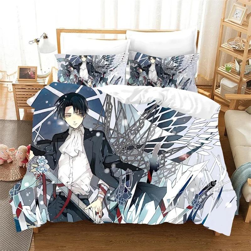 3D-gedruckter Attack On Titan Bettbezug Bettwäsche Bettdecke Sets Weicher Steppdeckenbezug und Kissenbezüge Einzelbett Doppelbett Queen-Size King-Size