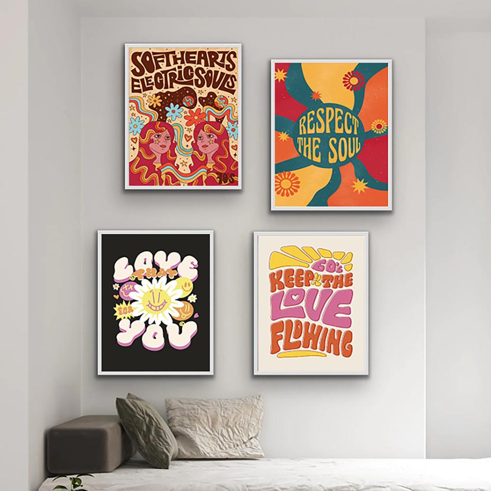 Groovy 60. léta Láska Moderní móda Umělecký plakát Tisk Hippie Soul Citát Kreslený Účesy Dívka Pokoj Obraz na plátně Domácí dekorace