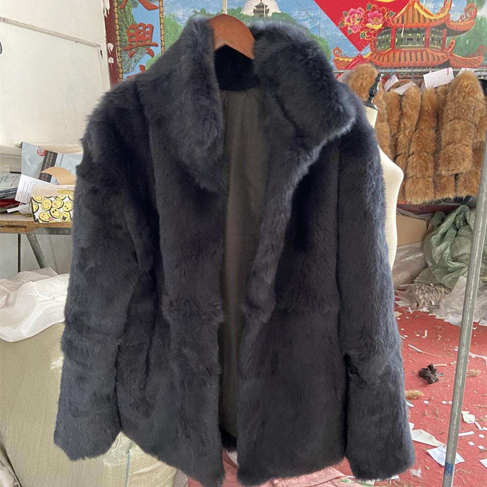Real Rabbit Fur Coat Long Woman Winter Fashion Stand Collar Plus Size Luxury Warm Outwear Waisted Real Fur