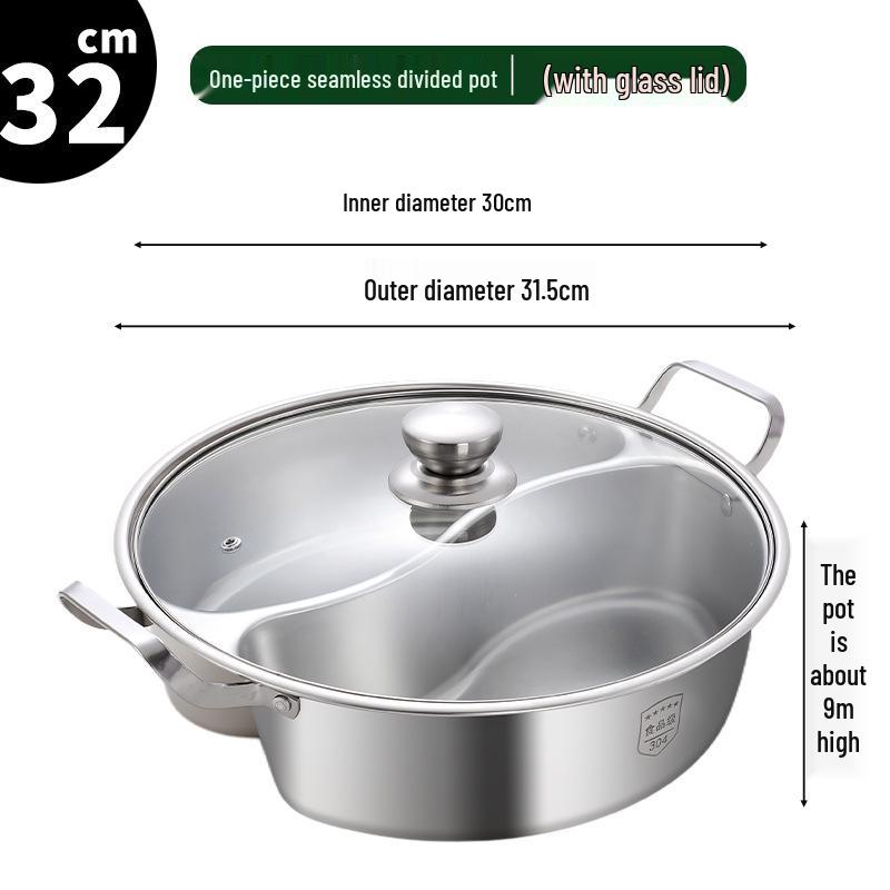 304 Roestvrij Staal Inductie-Compatibele Hot Pot voor Shabu-Shabu - Dubbele Sectie Ontwerp, Smaakveilig, Huishoudelijk Gebruik