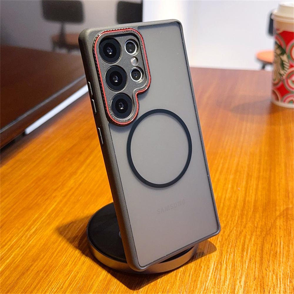 

For Samsung Galaxy S25 Ultra Case Compatible with MagSafe Red Lens Ring Shockproof TPU+PC Translucent Phone Cover A