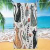 Cute Cartoon Cat Pattern Beach Towel Minimal Kitten Animal Print Absorbent Quick Dry Soft Towel for Beach Pool Vacation