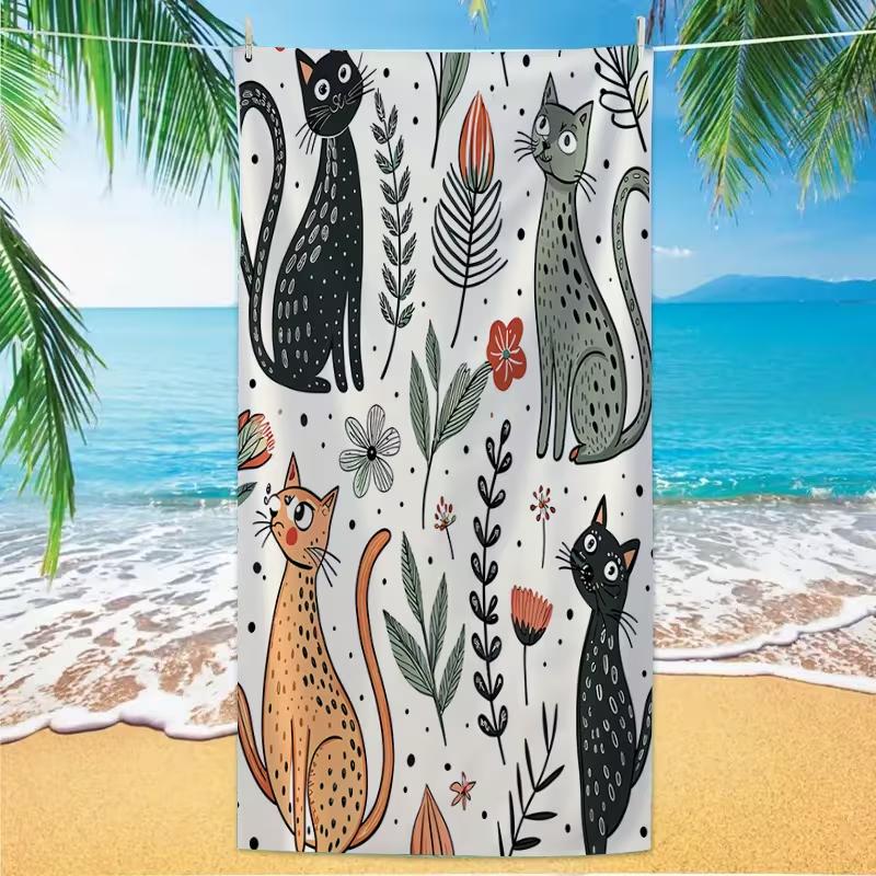 Serviette de plage motif chat dessin animé mignon Impression minimaliste de chaton animal Absorbante Séchage rapide Serviette douce pour plage piscine vacances W40*H60(CM)