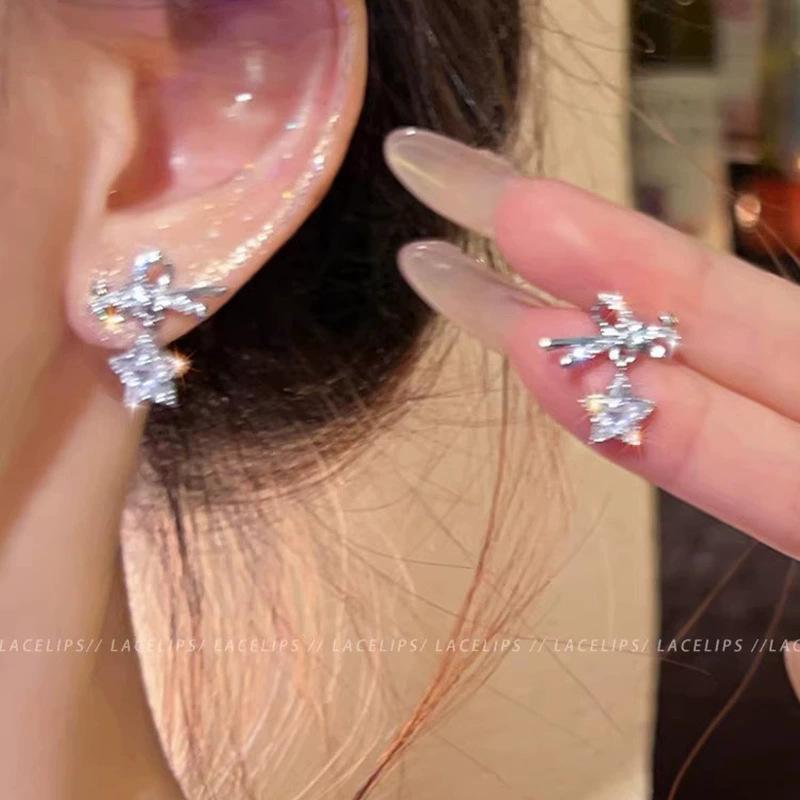 2025 Trendy Korean Micro-Inlaid Zircon Bow Earrings with S925 Silver Needle and Pearl for Women