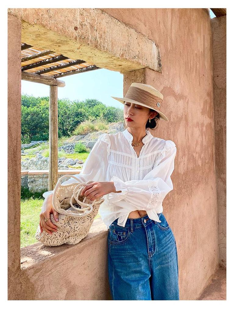 Spring New Arrival: Women's Long Sleeve White Cotton French Shirt - Southern France Holiday Style