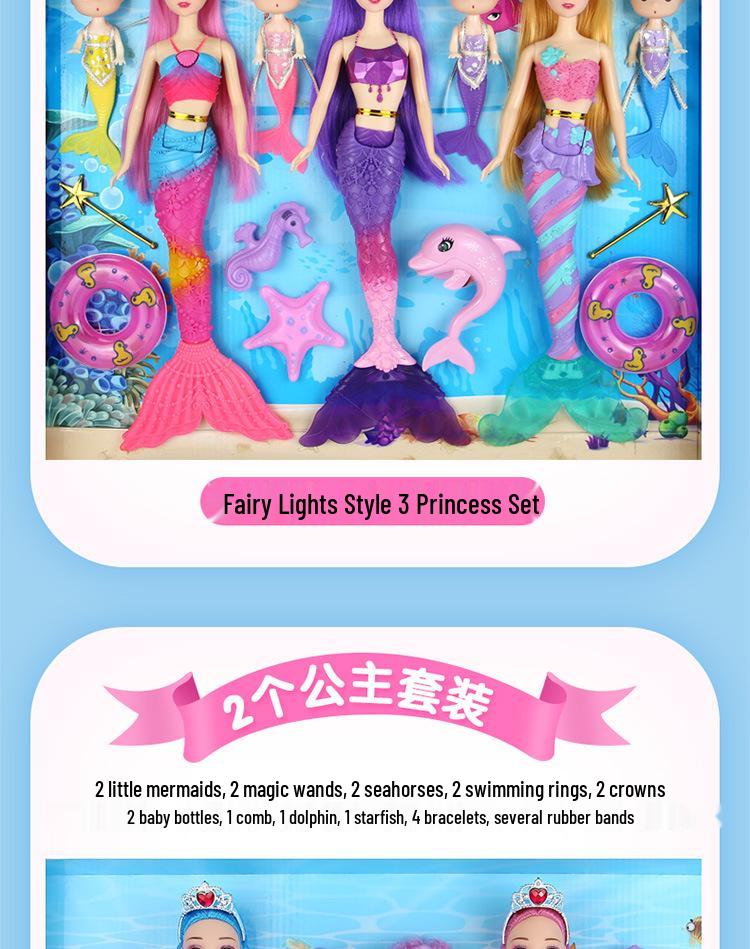 Set Păpușă Prințesă Sirenă Joc de Rol cu Lumini și Muzică – Cadou Perfect de Ziua de Naștere pentru Fete
