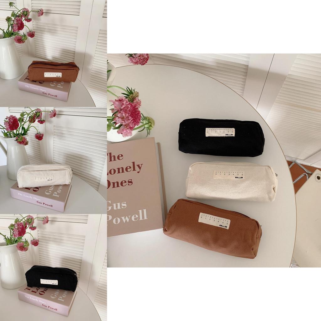 11263 Japanese Style Black And White High Value Pencil Case Large Capacity Men Women Students Canvas Stationery Box