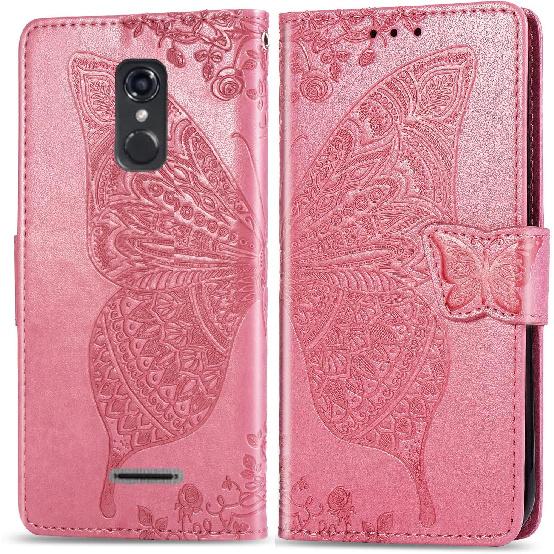 for Consumer Cellular IRIS Connect Phone Case,Butterfly Embossed Flowers PU Leather Magnetic Flip Stand Card Holders & Hand Strap Wallet Purse Case