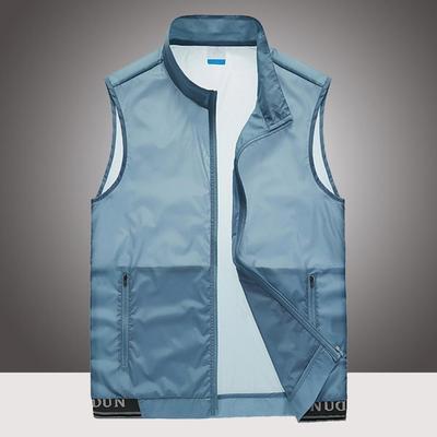 Gilet estivo da uomo, con collo alto, senza maniche, con patta con cerniera e due tasche, in rete tinta unita, da esterno