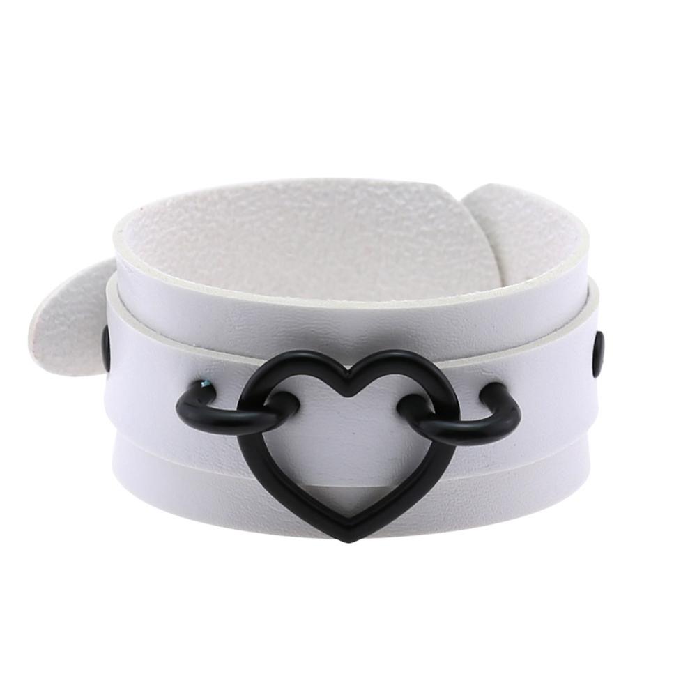 Braccialetti punk a forma di cuore tutto nero donna uomo Braccialetto da polso in pelle Bracciale a manica gioielli goth gotico emo bracciali da braccio accessori cosplay