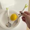 Cartoon Fork Spoon Cute Green Onion Lightweight Stainless Steel Ceramic Cutlery Set for Living Room