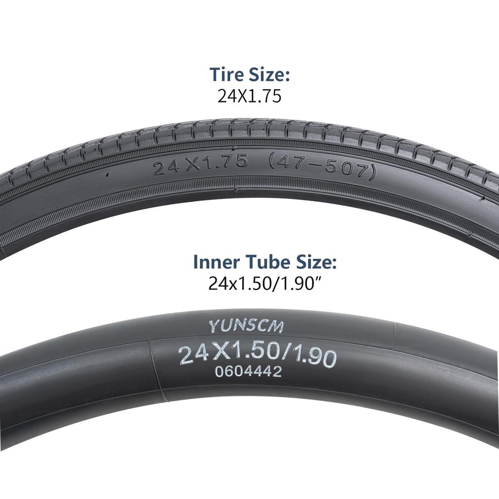 YunSCM Set of 2, 24x1.75 Tires, 24x1.75 47-507 Bicycle Tires + 24x1.50/1.90 Tubes with 32mm American Valves + Tire Lever, Y-1000
