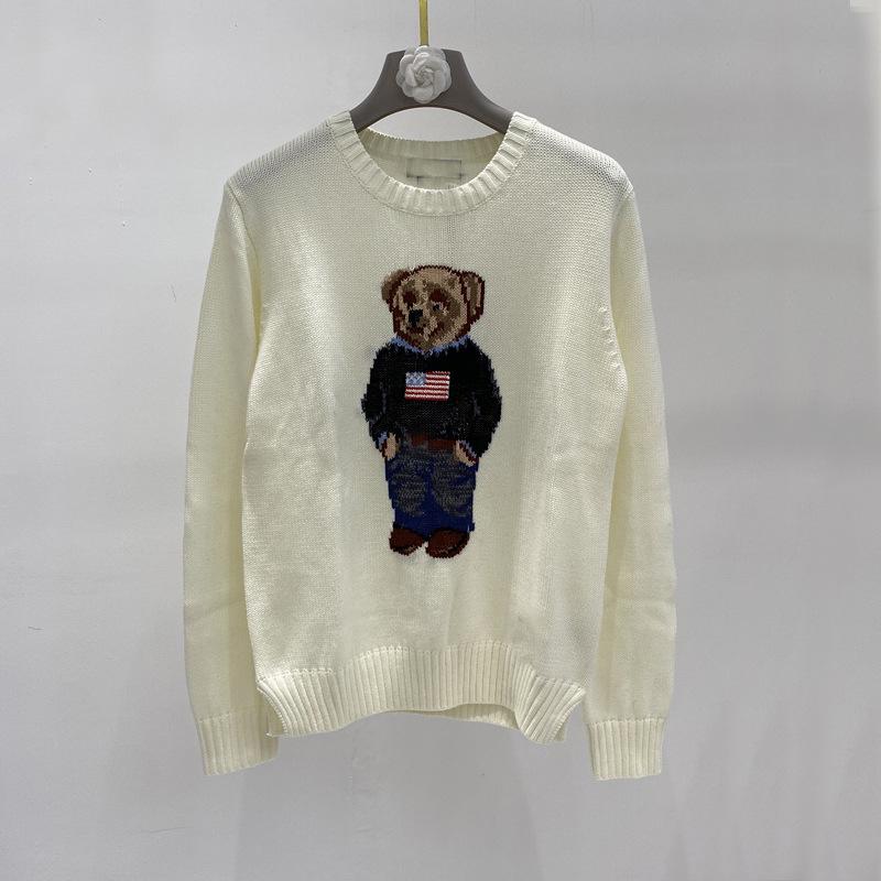 Damen Jacquard Wollmischpullover mit gesticktem Cartoon-Bär-Design
