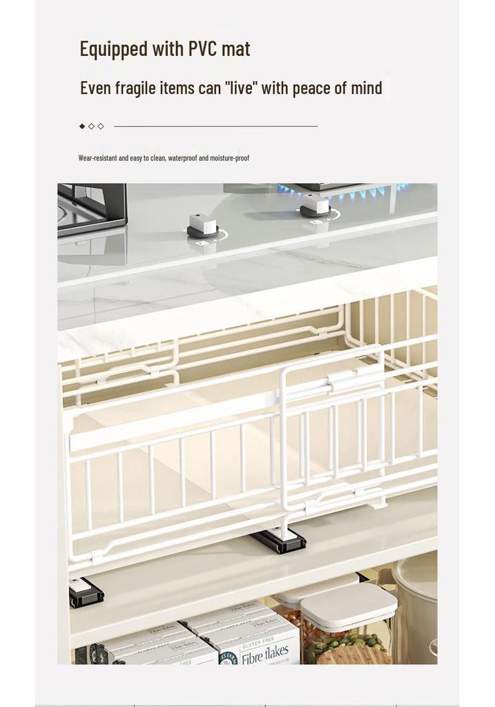 Under-Sink Pull-Out Storage Rack for Seasonings, Dishes, and Bowls