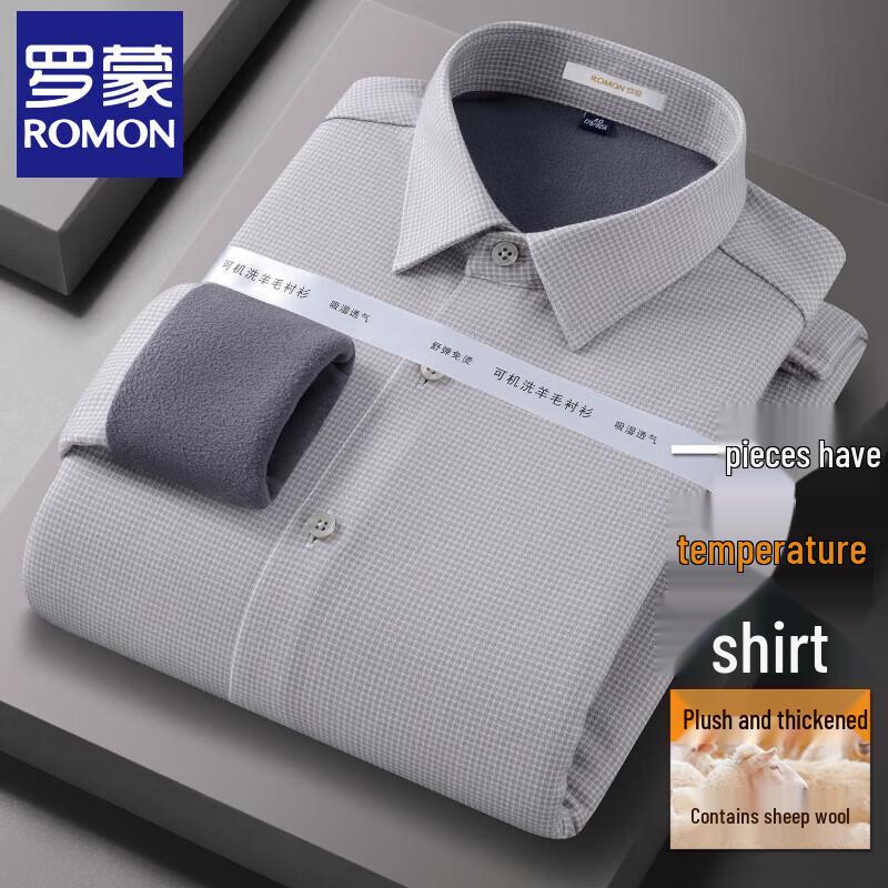 Romon Men s Wool Blend Fleece-Lined Business Casual Long Sleeve Shirt 38