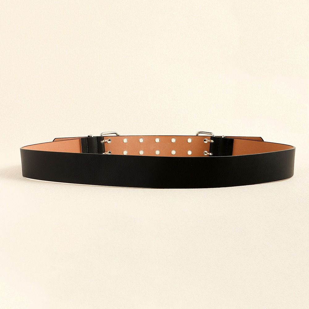 Round Eyelet Gothic Leather Belt Transparent Double Pin Buckle Waistband Rivet Belts  Men Women