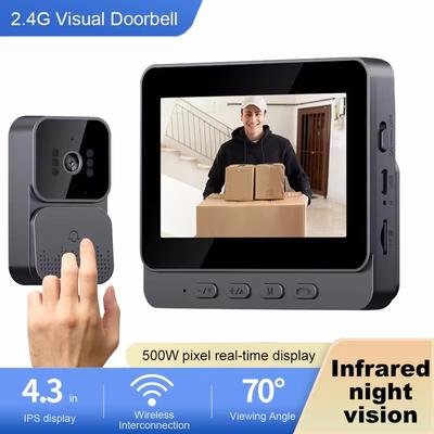 Inteligentní bezdrátový videozvonek 4,3palcový displej 2,4G Domácí Vysoké rozlišení Noční vidění Video Hlasová interkomová Monitorování