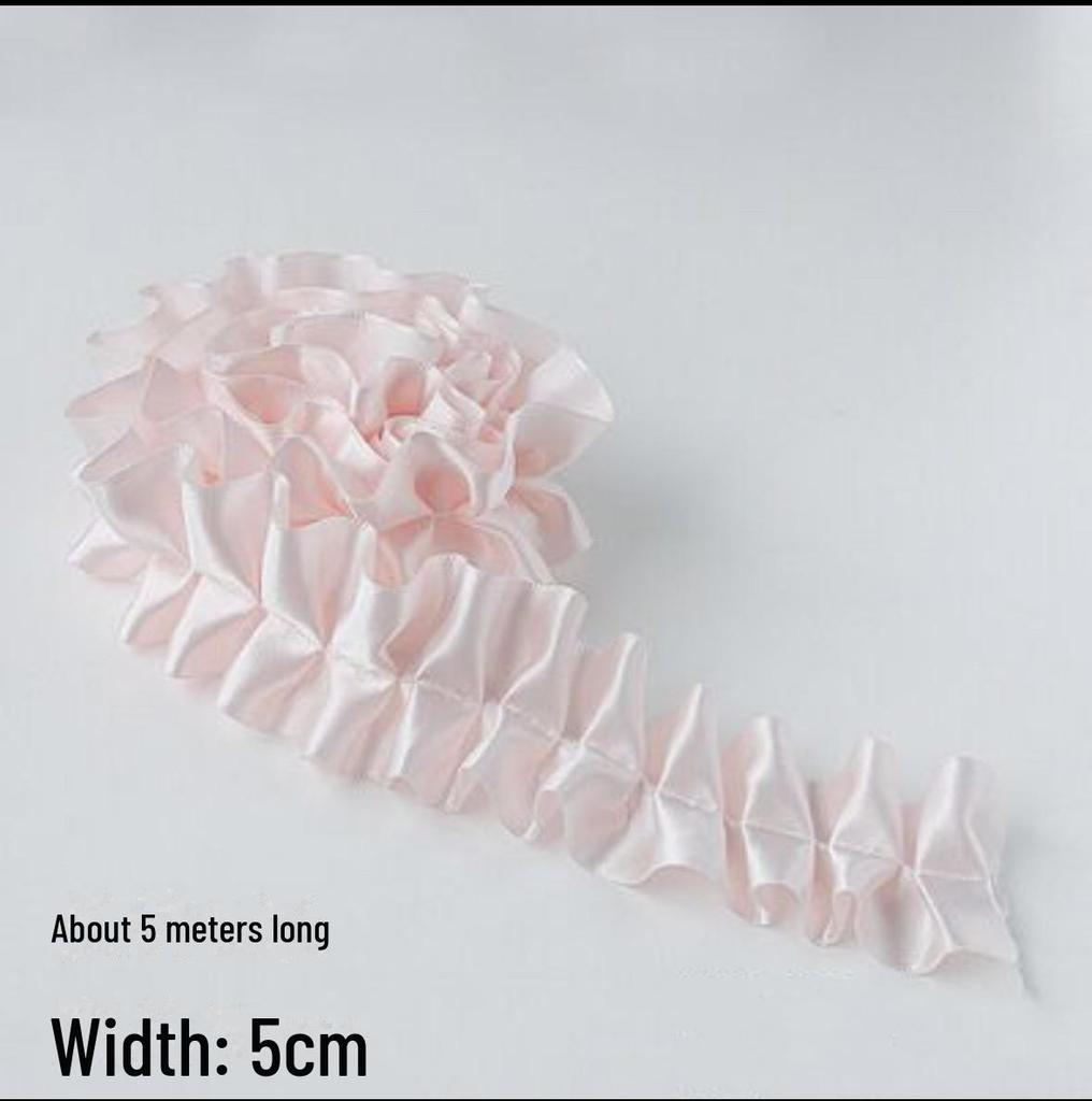 5cm Wide X 1m Long White Lotus Pleated Polyester Ribbon for Cake Decoration