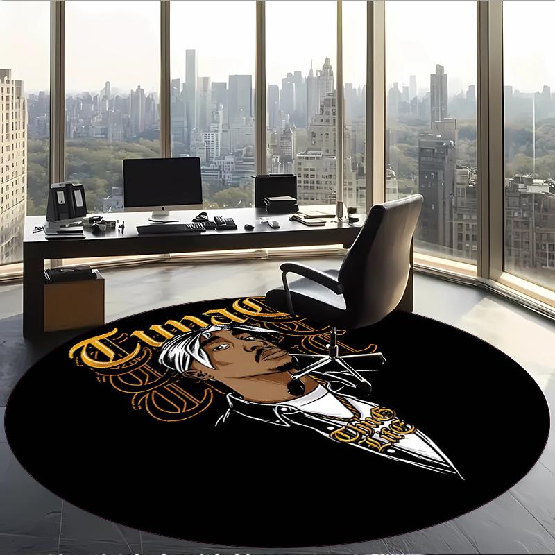 Tupac (16) Round Office Rug Decorative Floor Rug for Office Bedroom Living Room and Home Space