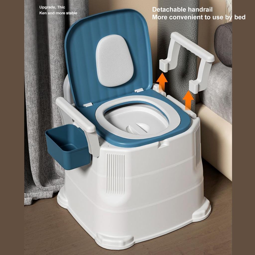 Bedside Commode Toilet Prevent Slip 3 Height Adjust Portable Toilet Chair with Wide Armrests PU Backrest Soft Seat Ring