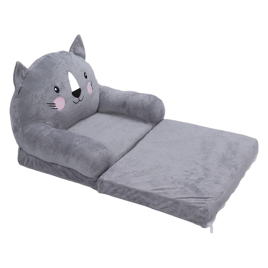 Toddler Chair Gray Cartoon Style Foldable Wide Handle Stable Backrest Breathable Baby Sofa for Home