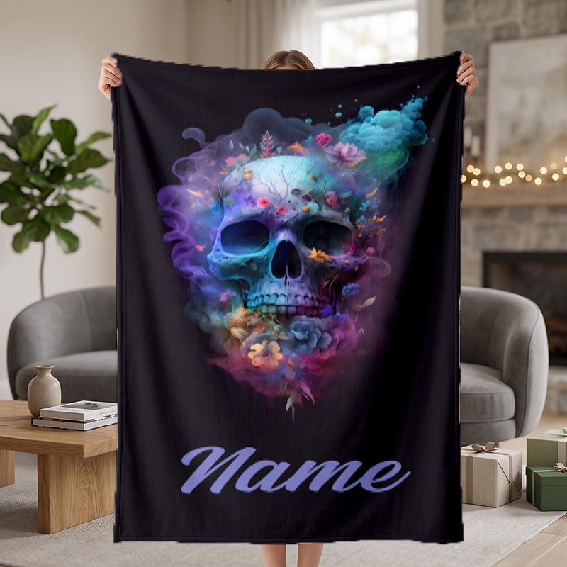 Flowers Skull Custom Flannel Blankets Soft Warm Cozy Throws for Home Decor Holiday Gifts