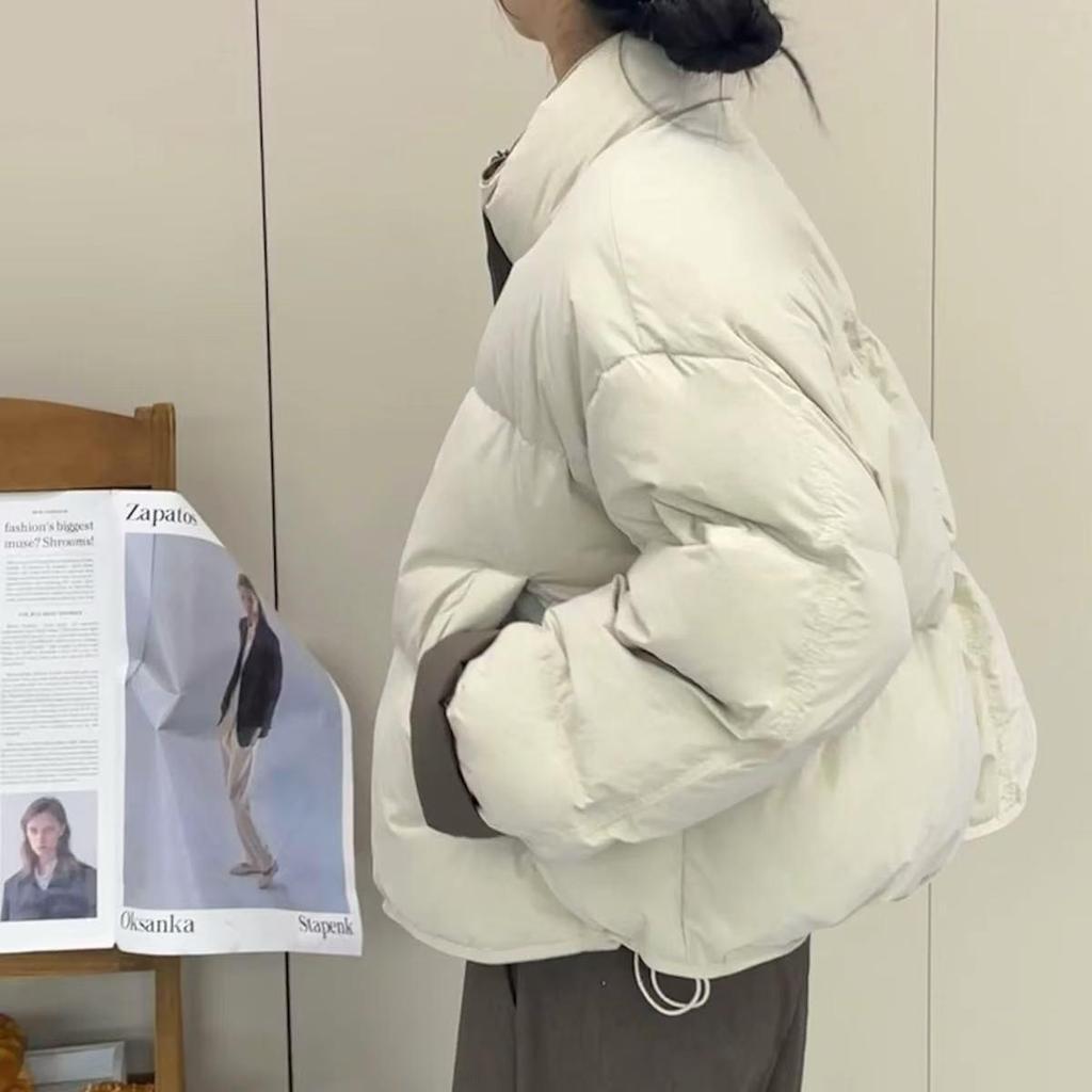 Petite Korean Style Color Block Down Jacket - Beige, Red, Blue, Pink, Black, Yellow