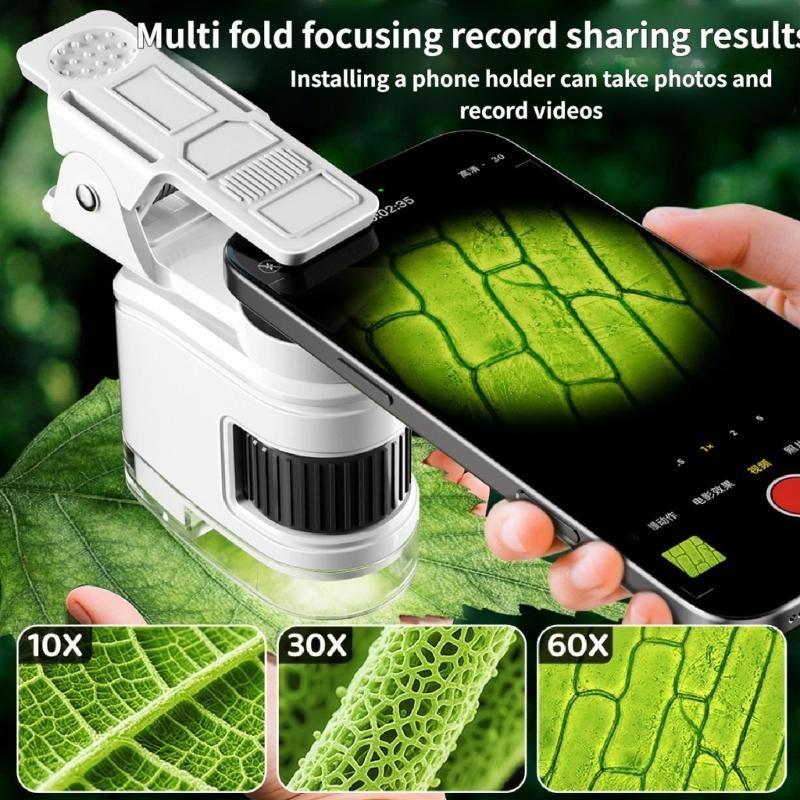 Children Educational Microscope Portable Design with 10X 30X 60X Magnification and Phone Clip for Classroom Learning