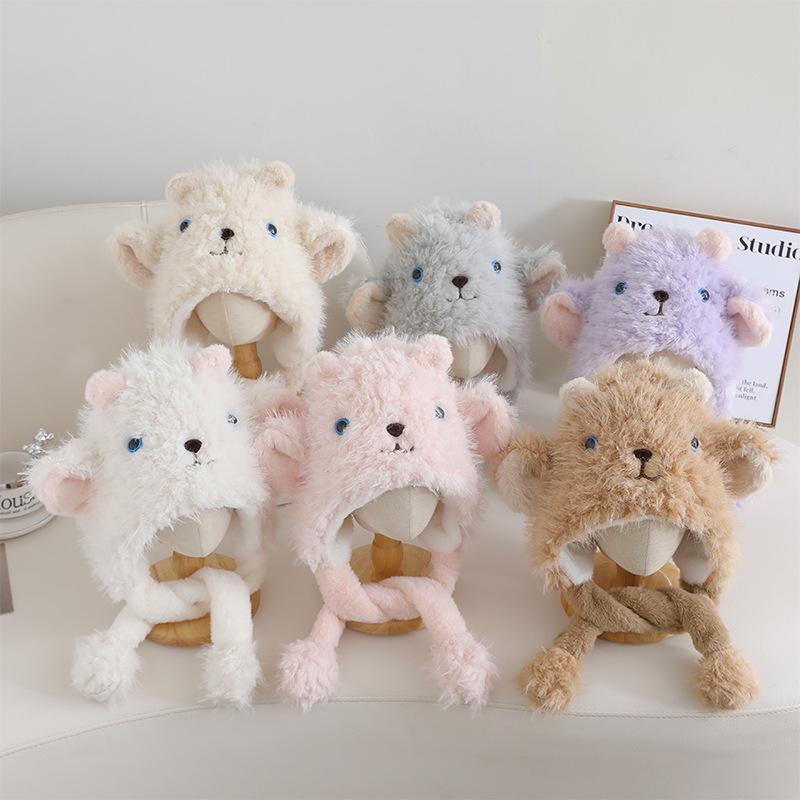 Korejský styl Zimní šála a čepice Jednodílná sada dvou kusů Roztomilé jehněčí békání Dětská teplá Ochrana uší Vlněná čepice