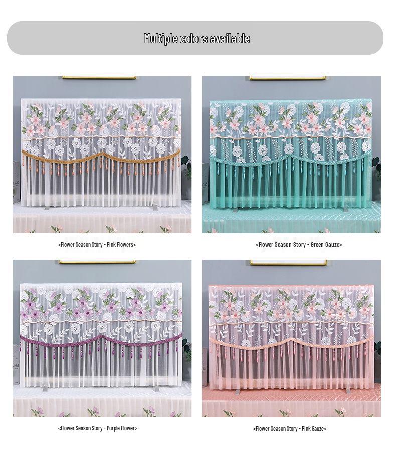Chinese Style Lace LCD TV Dust Cover - 55-75 Inch, Wall Mount Compatible (Use Without Removal)