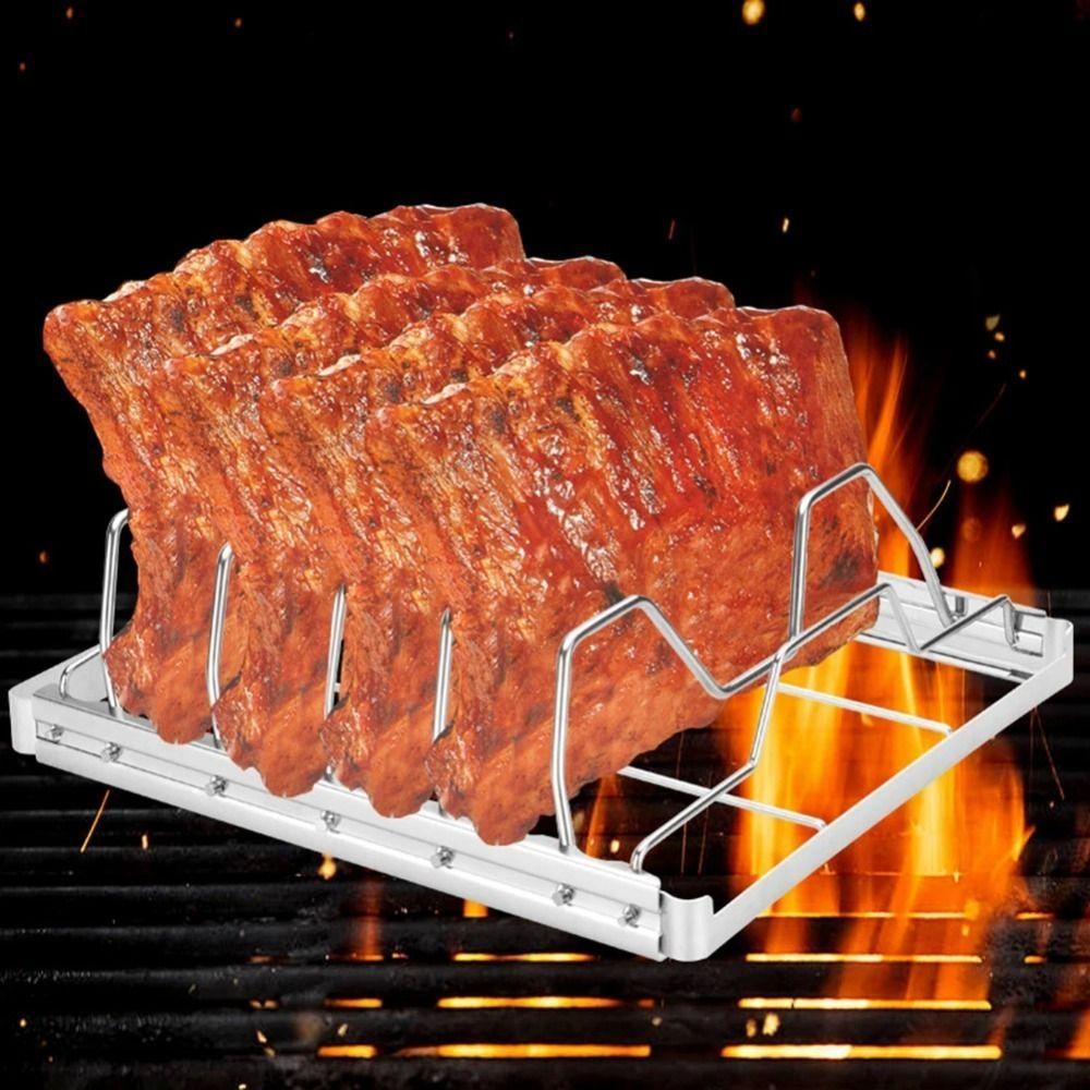 Portable Rib Rack Folding Steak Rack Easy to Use Turkey Roasting Rack BBQ