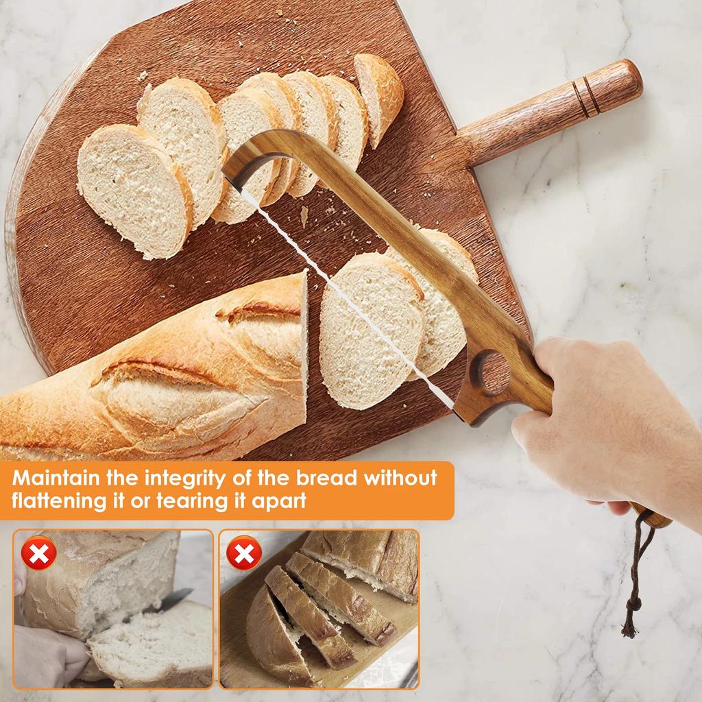Sourdough Bread Knife Sturdy Bagel Cutter Convenient Wood Serrated Bread Slicer Versatile Wood Bread Bow Knife Ergonomic Bread