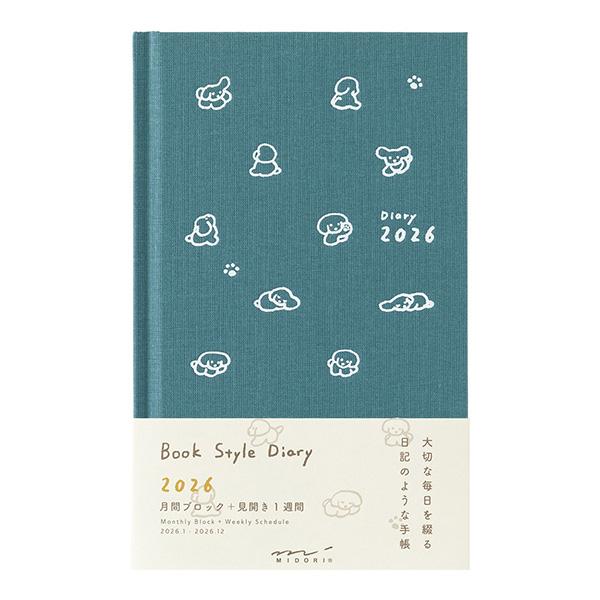 Midori Japan Book Style Diary 2026 Monthly Weekly Schedule Book Dog Blue Green size B6