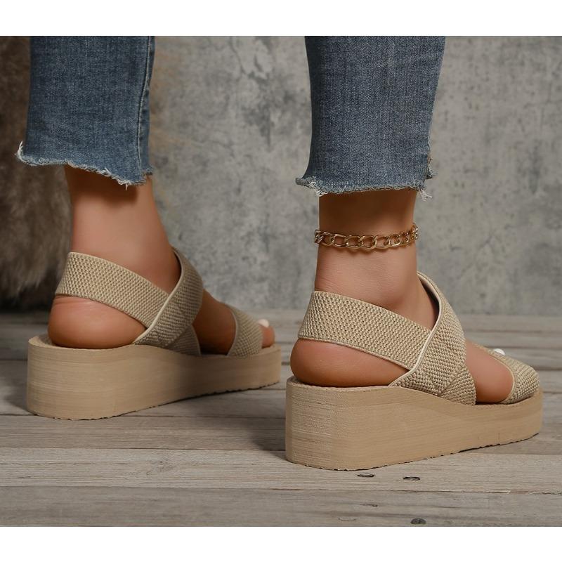 Nouvelles Sandales Compensées Minimalistes pour Femmes Bout Ouvert Plateforme à Semelle Épaisse Sandales Décontractées Sandales Slingback à Bride Cheville Couleur Unie