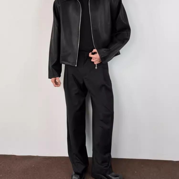 Men's American Retro Cleanfit Red Lined High-End PU Leather Jacket for Spring/Autumn