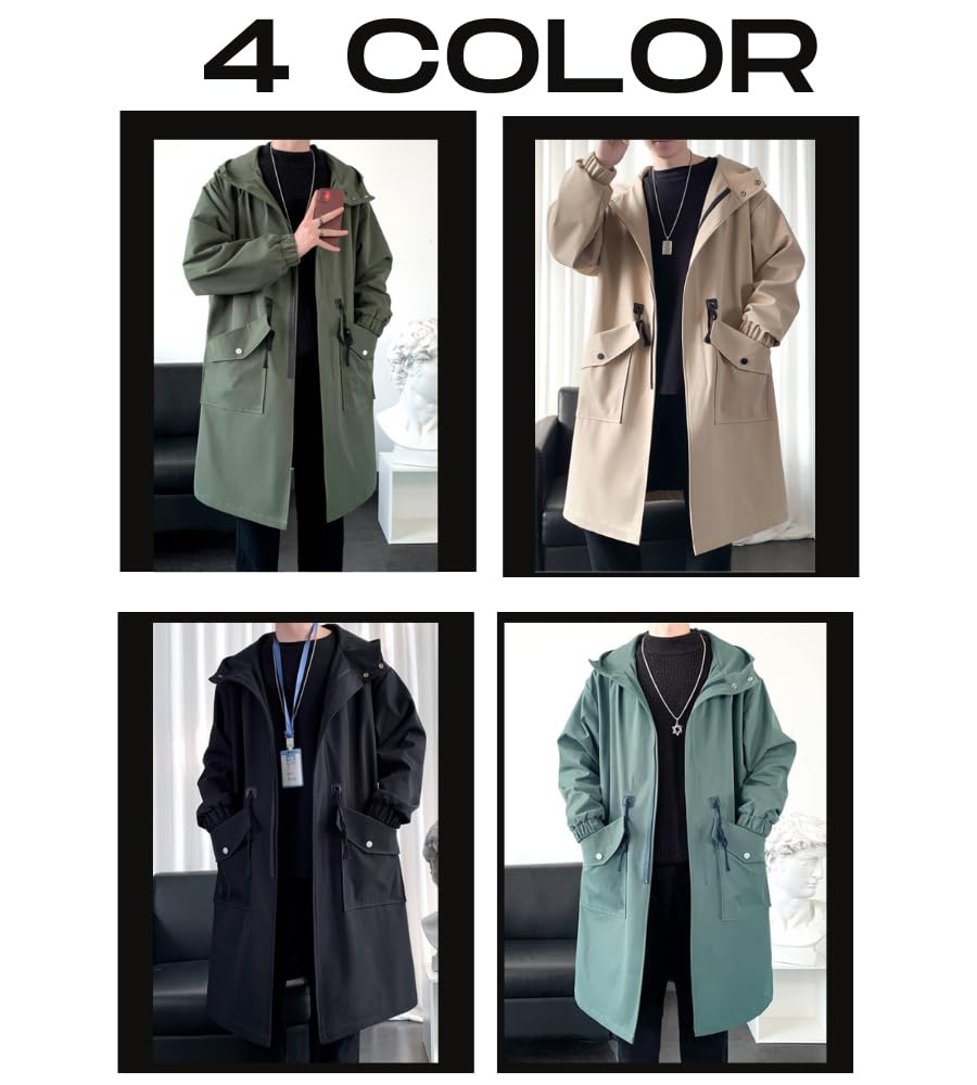 Winter Long Melton Chesterfield Loose Solid Long [foveitaa] Men's Coat, Coat, Windbreaker, Oversized, Fit, Color, Padded, Warm, Cold-Proof, Windproof,