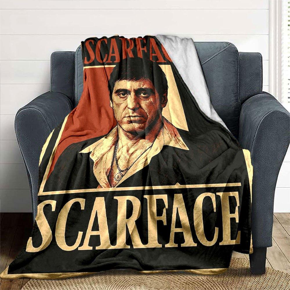1pc Scarface-Inspired Flannel Blanket - Soft Cozy All-Season Throw for Bedroom, Sofa, Camping, Travel - Perfect Gift for Movie FansB84