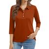 Women's Fashion Casual Lapel Short 3/4 Sleeve Color Shirt Women's Button Up Tops