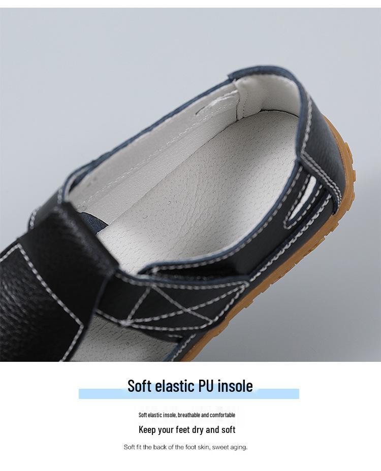 Summer Retro Handmade Cowhide Velcro Sandals with Soft Sole