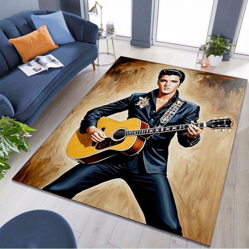 Elvis Presley Chitarra Musica Ritratto Tappeto Area di Stampa Tappetino Rettangolare Antiscivolo Decorazione per Fan di Musica Gaming Soggiorno Camera da Letto