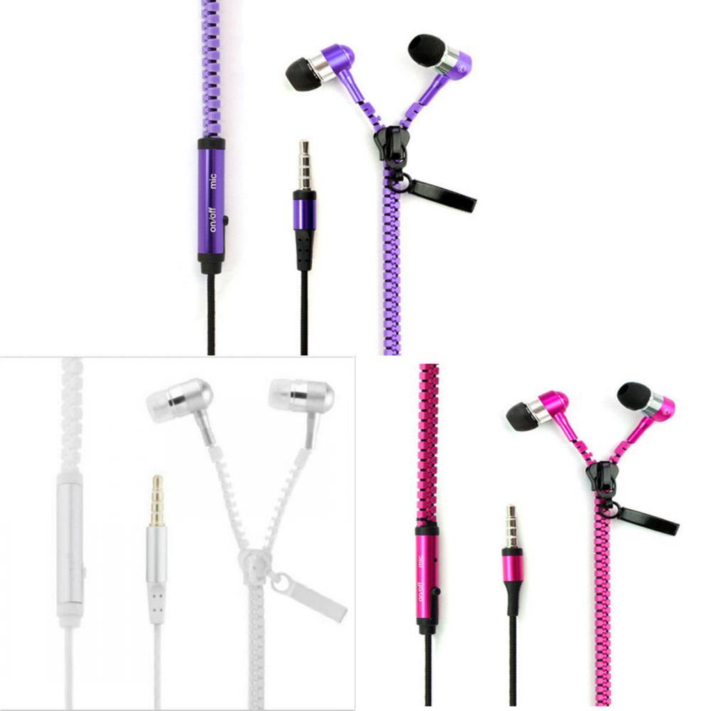 Metal Zipper Earphones With Microphone For Mobile Phone Listening And Call Control