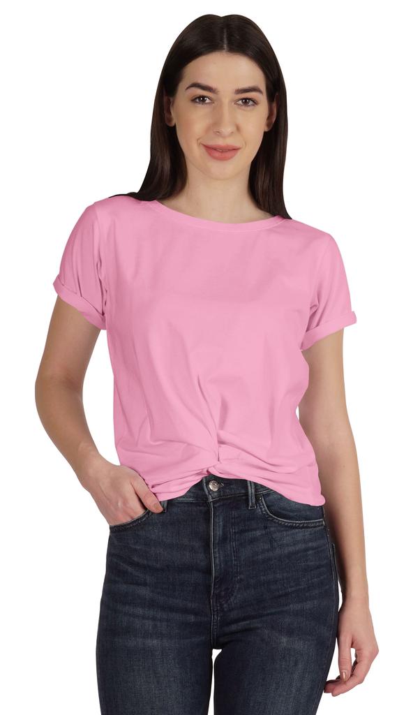 Inkmeso Summer Twist Front Knot Crop Top For Women With Short Sleeves Tee
