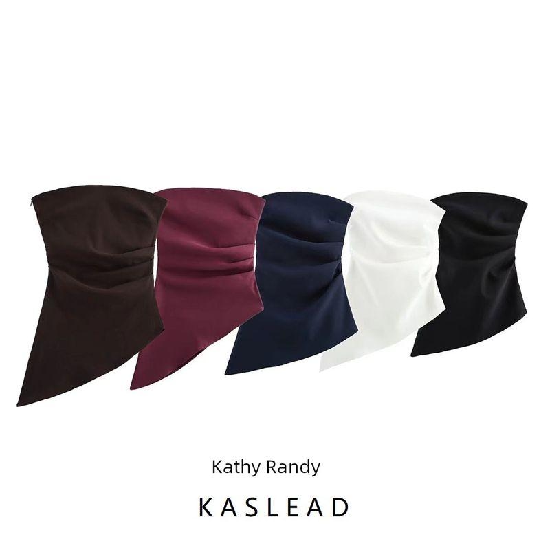 Kaslead New Arrival Women's Clothing Fashion Style Ruched Decorative Waist-Tight Silm Asymmetric Tops 5644996