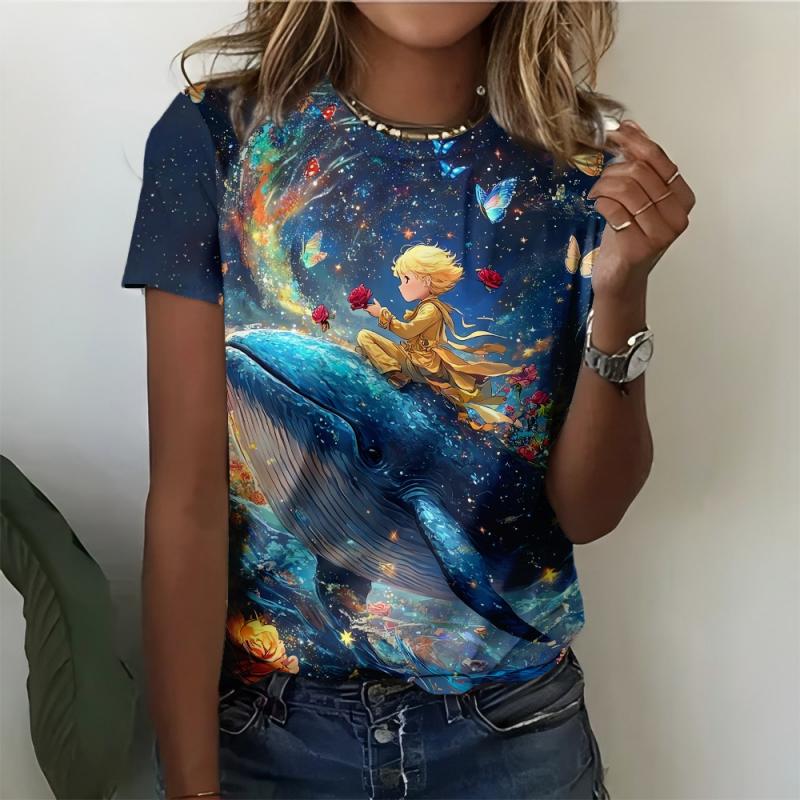 3D Printed Colorful Fruit Women's T-shirt Starry Sky Whale Pattern Short Sleeve