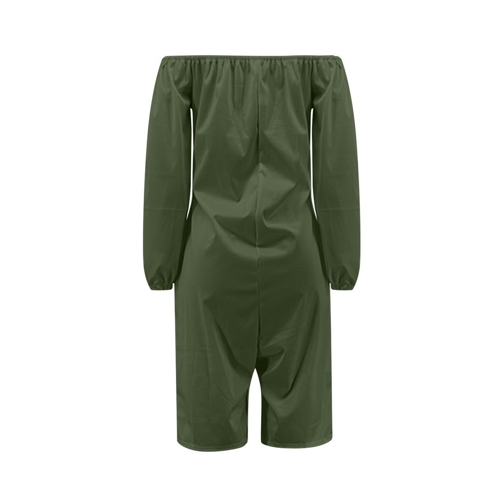 Plus Size Womens Casual Elastic One Line Shoulder Pockets Nine-point Cuff Shorts Jumpsuits Wide Shorts Rompers