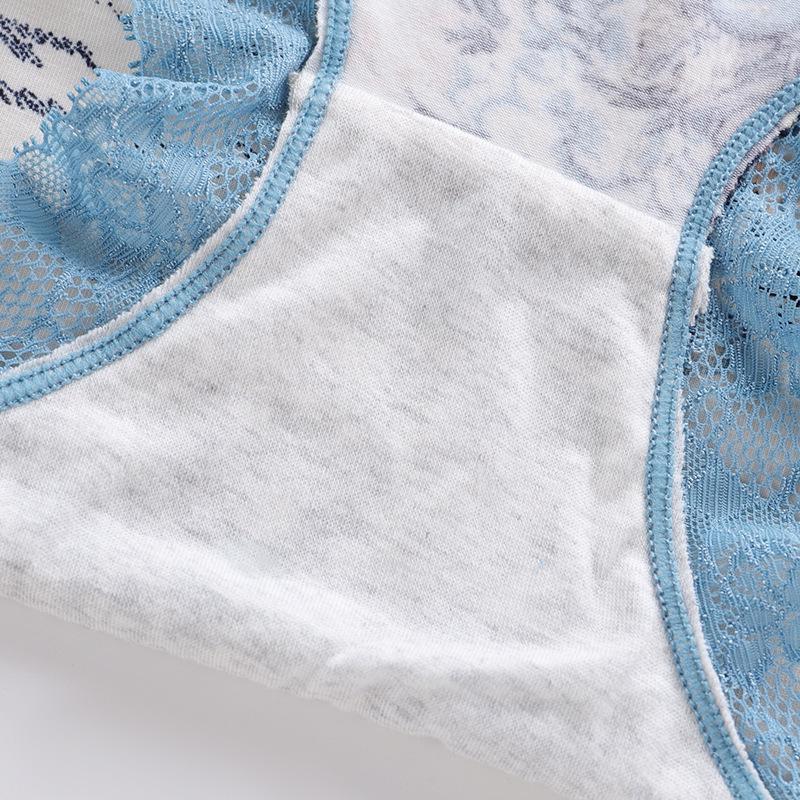 Lace Trim Seamless Cotton Women's Sexy Printed Boxer Briefs