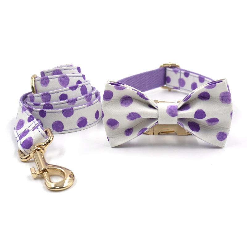 

INS Wind Purple Wave Dot Dog Collar Traction Rope Bow Set + Fresh Purple Ribbon Collar Traction Belt