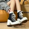 Fashion 2025 Women's Mid-tube Mid-heel Canvas Fashion Boots Spring and Autumn New Rubber Sole Lace-up Square Heel Anti-slip