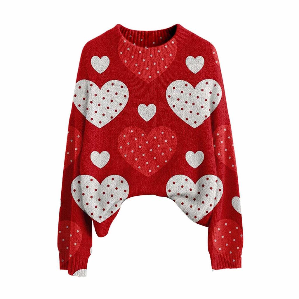 Valentine's Day Heart Long Sleeve Pullover Sweater - European & American Autumn/Winter 2026 Collection