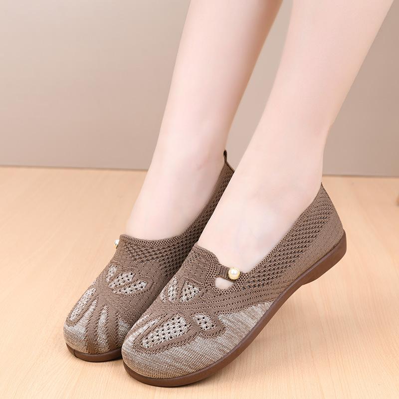 Flats for Women Breathable Knitted Ballet Flats Slip-On Lightweight Dress Shoes Comfortable Round Toe for Work Walking Office Work Shoes for Women
